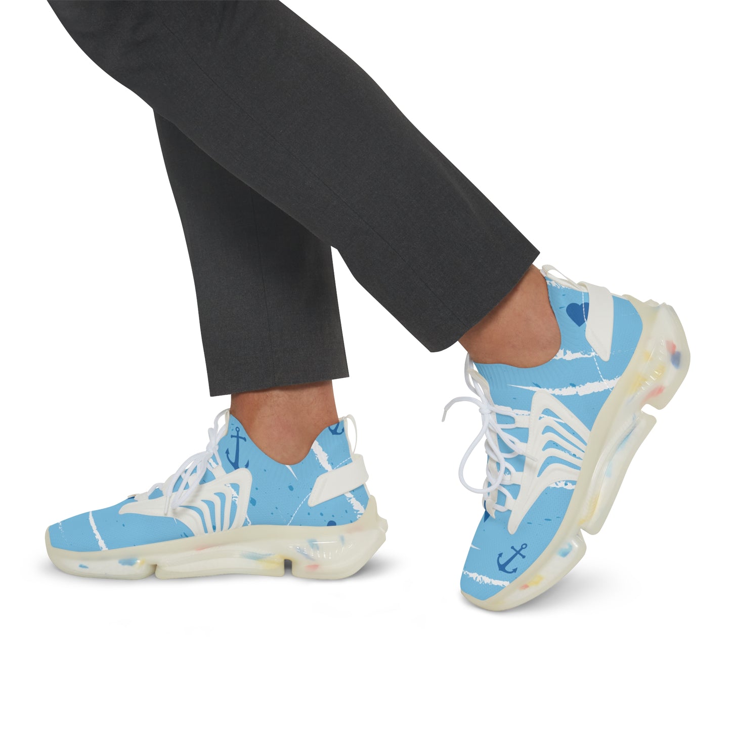 Men's Mesh Sneakers — Light Blue Nautical Anchor Athletic Shoes
