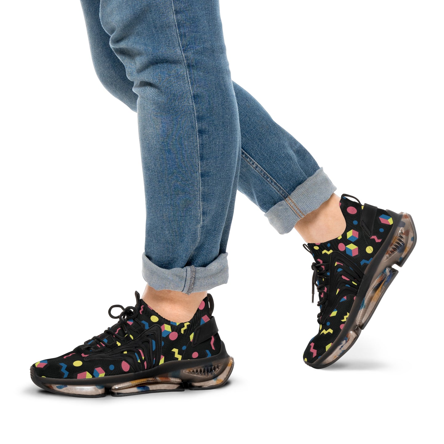 Men's Retro Geometric Mesh Sneakers — 90s Memphis Pattern Athletic Shoes
