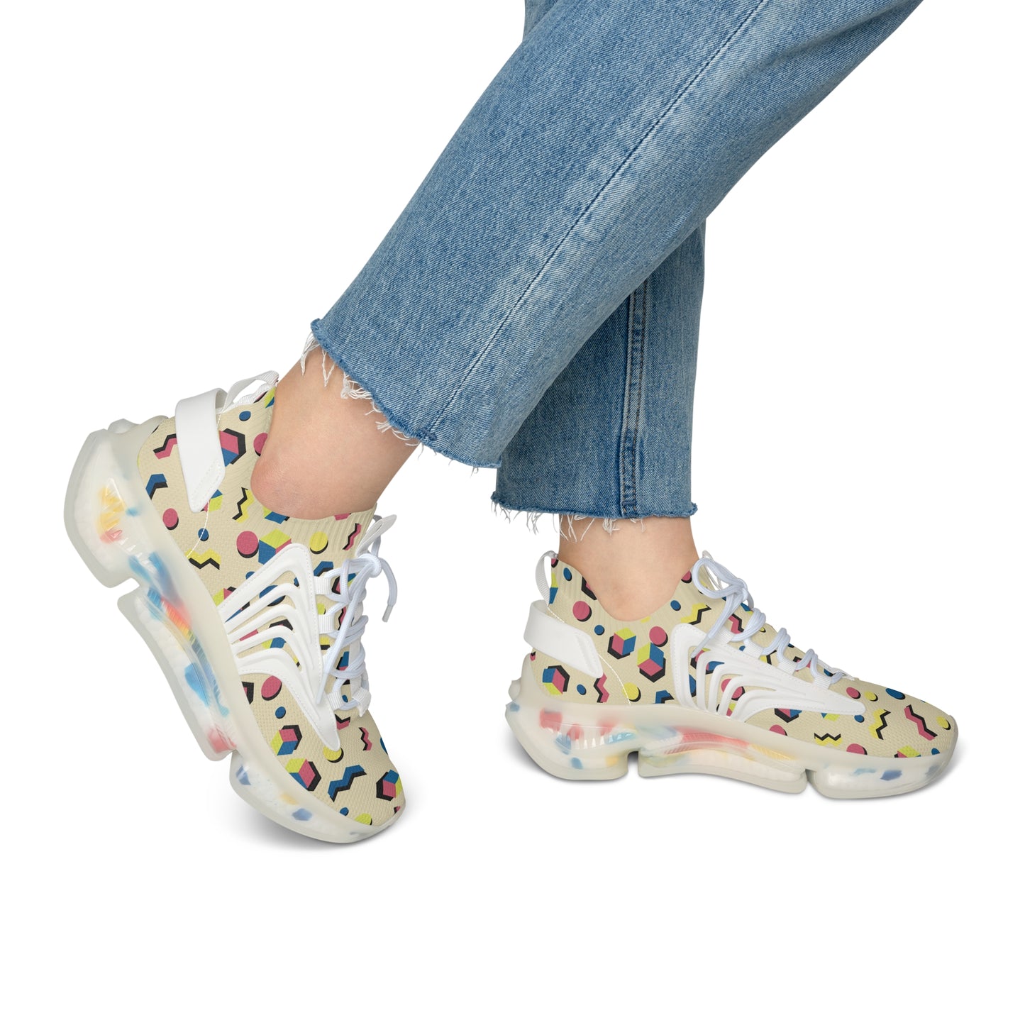 Women's Retro Geometric Mesh Sneakers — 90s Memphis Pattern Athletic Shoes