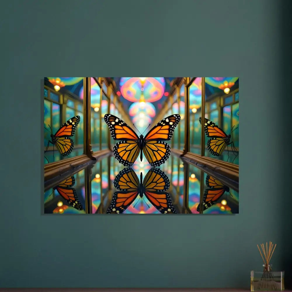 Butterfly mirror art aluminum print with metallic nature burst design by PixiOnyx