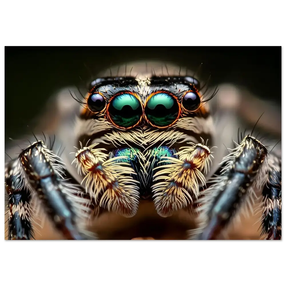 Close-up of a jumping spider on Aluminum Print Eight-Eyed Watcher PixiOnyx Nature Obscura