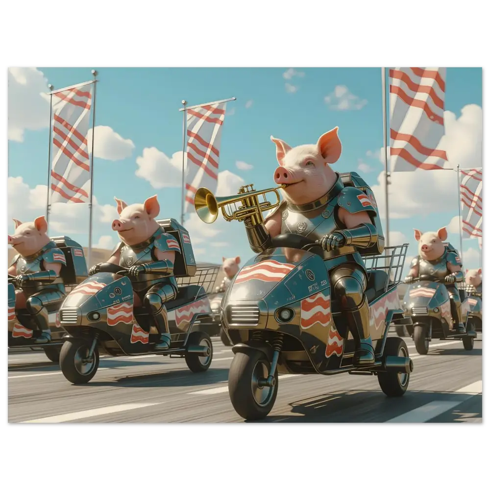 Patriotic pig parade on Bacon Battalion Aluminum Print Shiny Snack Squad PixiOnyx Gloss Panel