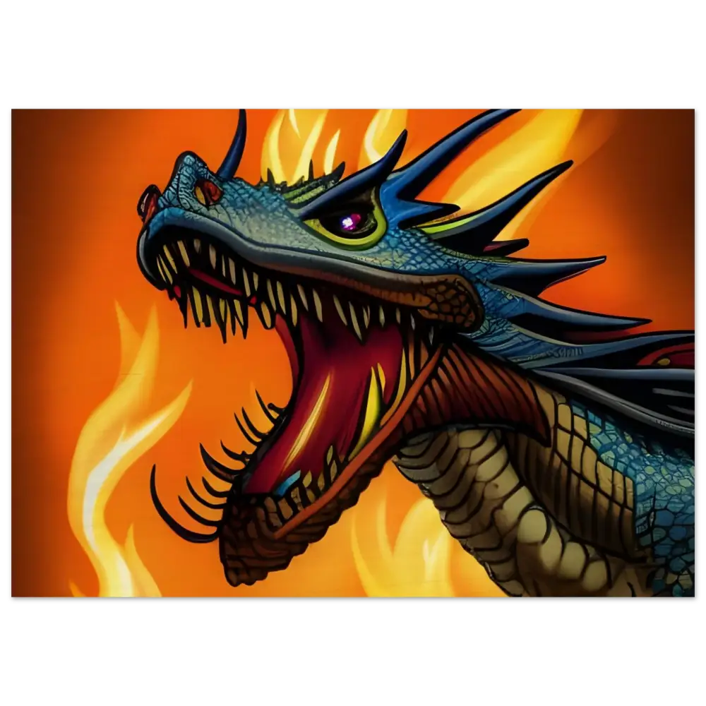 Fearsome dragon head with open mouth artwork for Dragon’s Fury Wood Panel Wall Art