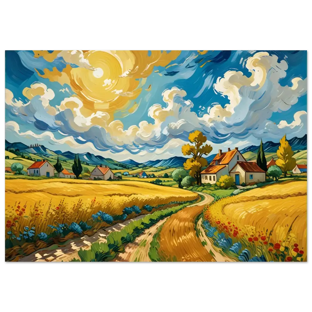 Vibrant countryside painting for Fine Art Poster Golden Fields Reverie on PixiOnyx