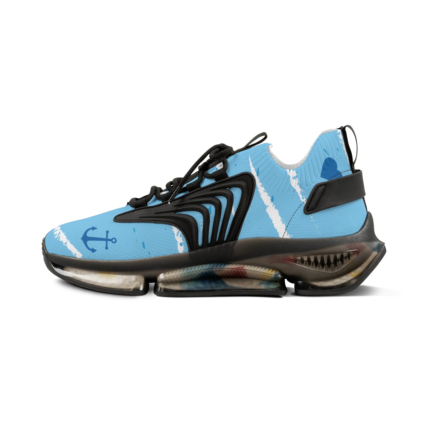 Men's Mesh Sneakers — Light Blue Nautical Anchor Athletic Shoes