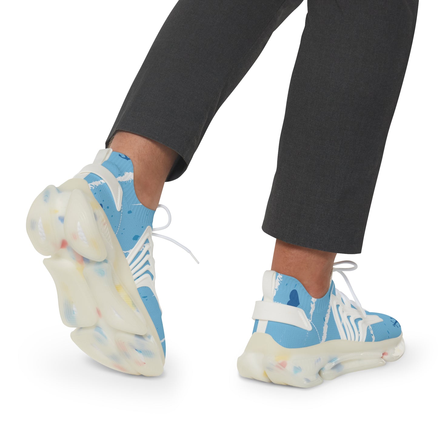 Men's Mesh Sneakers — Light Blue Nautical Anchor Athletic Shoes
