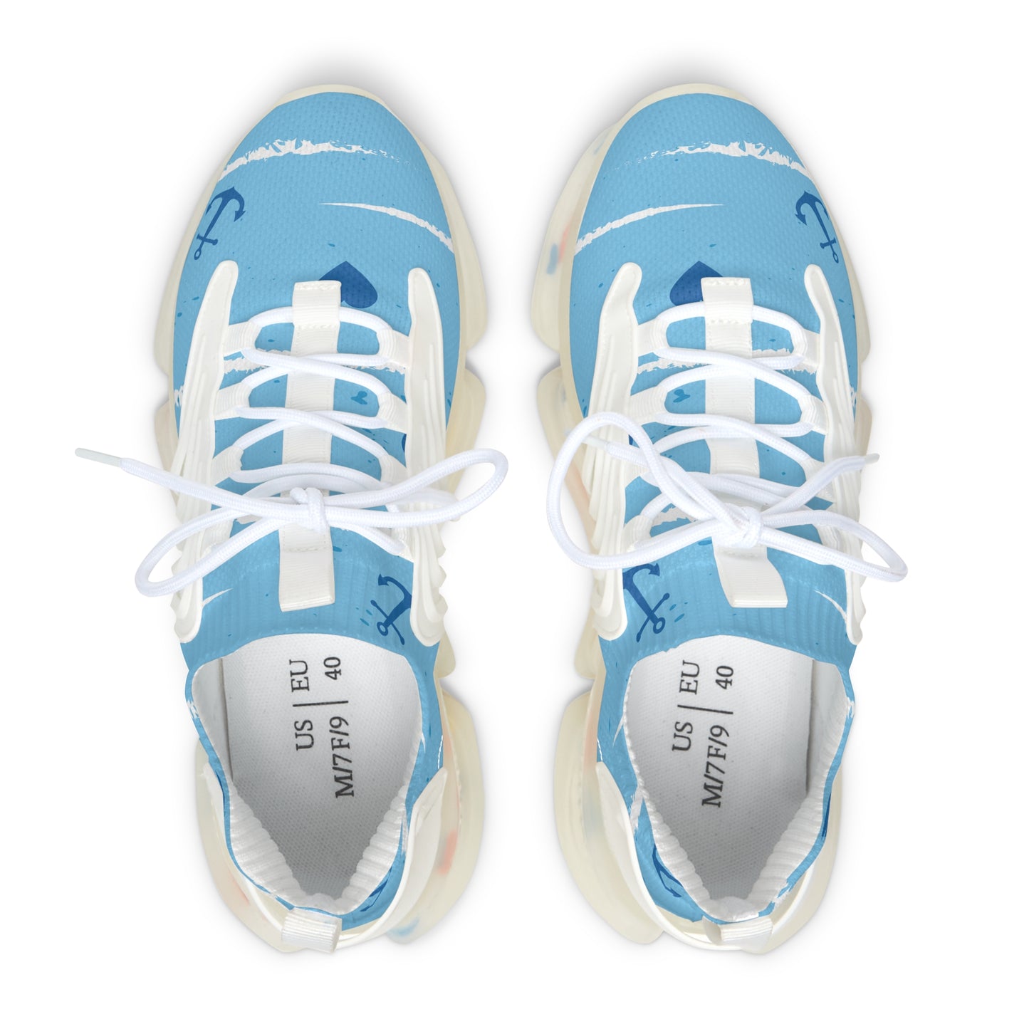 Women's Mesh Sneakers — Light Blue Nautical Anchor Athletic Shoes