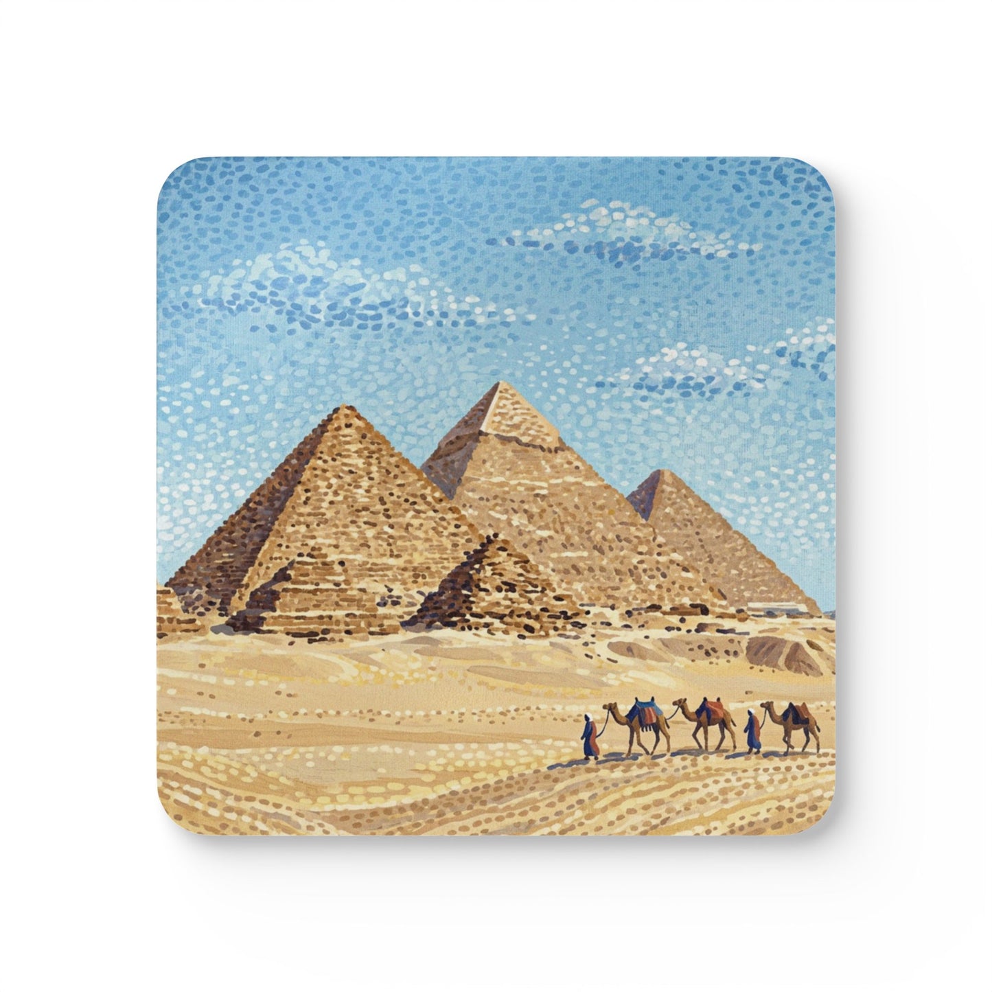 Egypt Pyramid Cork Coaster Set — Desert Camel Caravan Drink Coasters