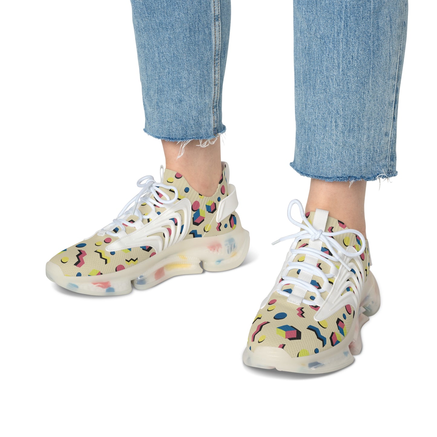 Women's Retro Geometric Mesh Sneakers — 90s Memphis Pattern Athletic Shoes