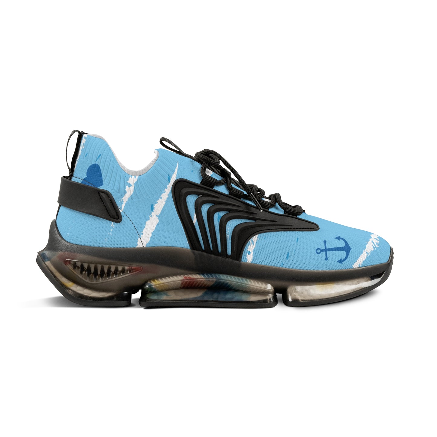 Men's Mesh Sneakers — Light Blue Nautical Anchor Athletic Shoes