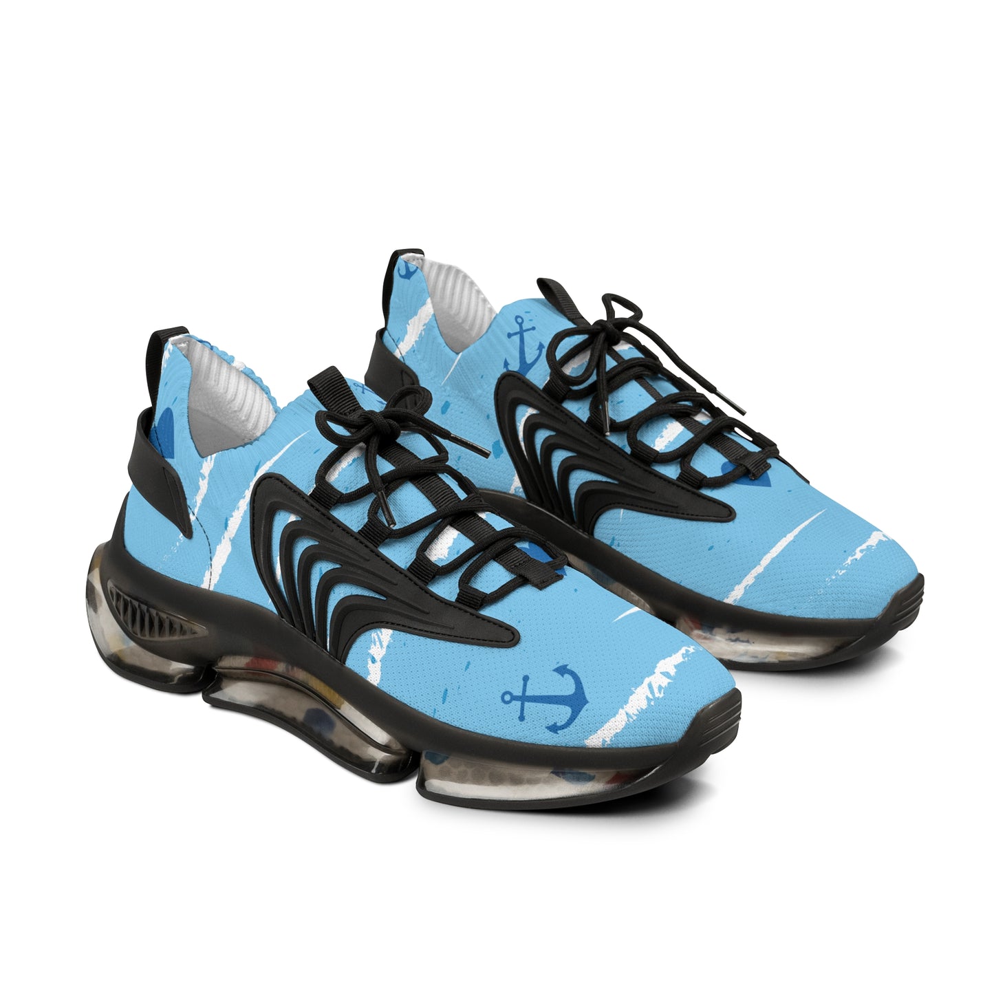 Men's Mesh Sneakers — Light Blue Nautical Anchor Athletic Shoes