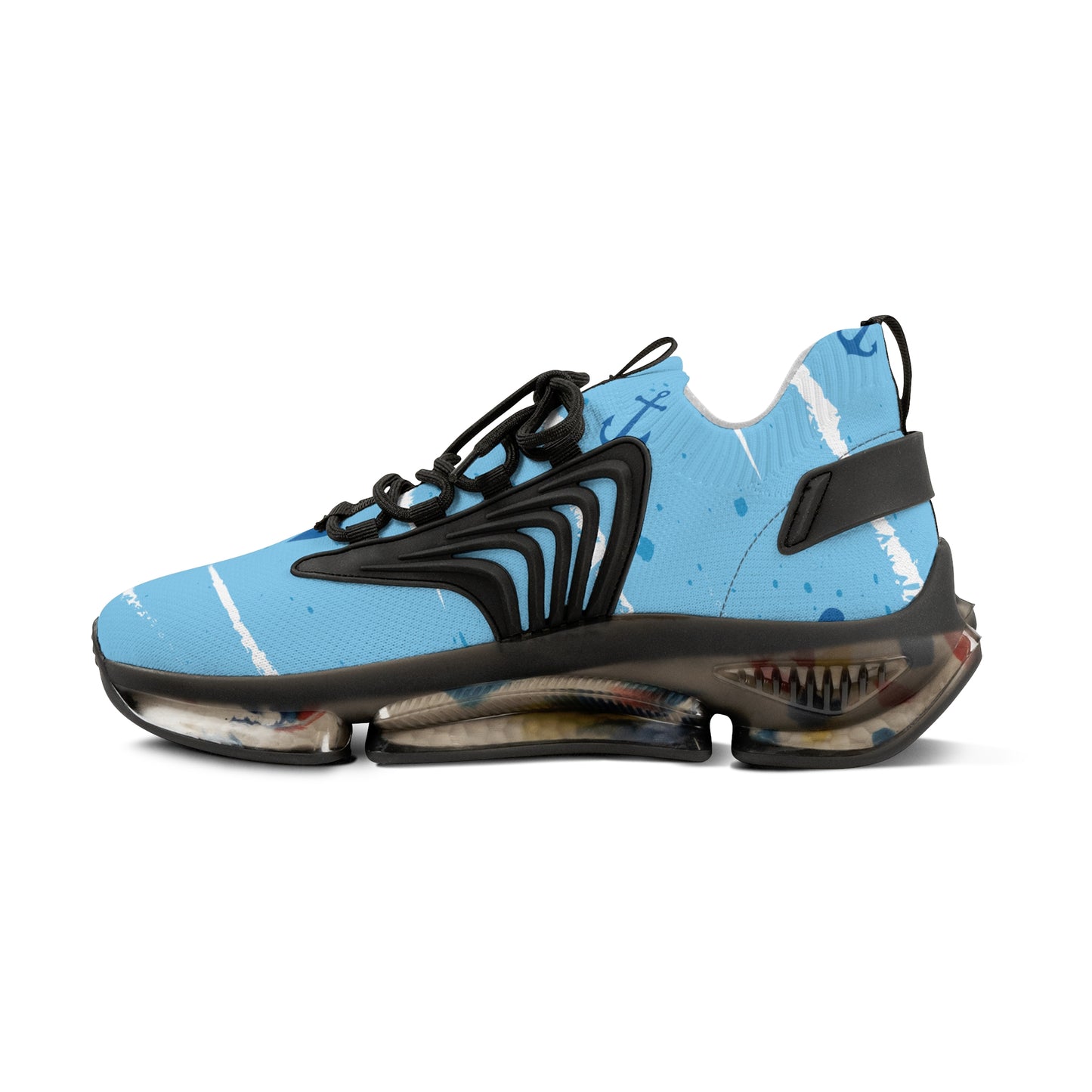 Men's Mesh Sneakers — Light Blue Nautical Anchor Athletic Shoes