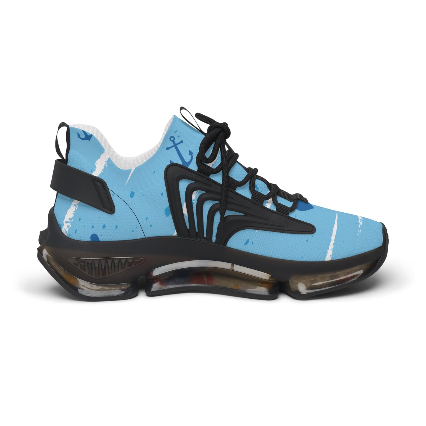 Women's Mesh Sneakers — Light Blue Nautical Anchor Athletic Shoes