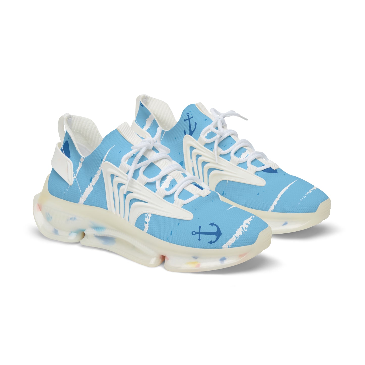 Men's Mesh Sneakers — Light Blue Nautical Anchor Athletic Shoes