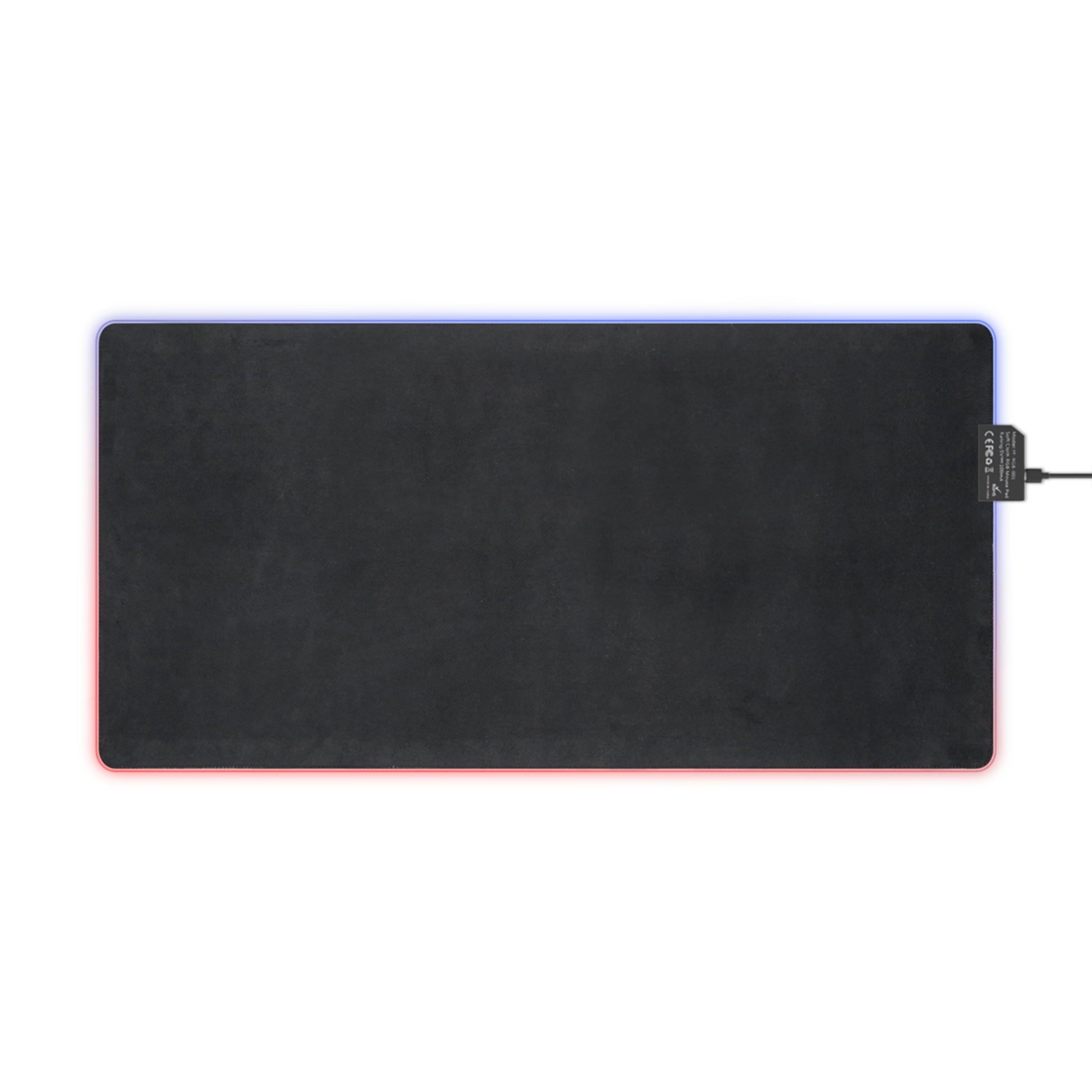 Rectangle LED gaming mouse pad with black surface, RGB edge glow, side USB controller