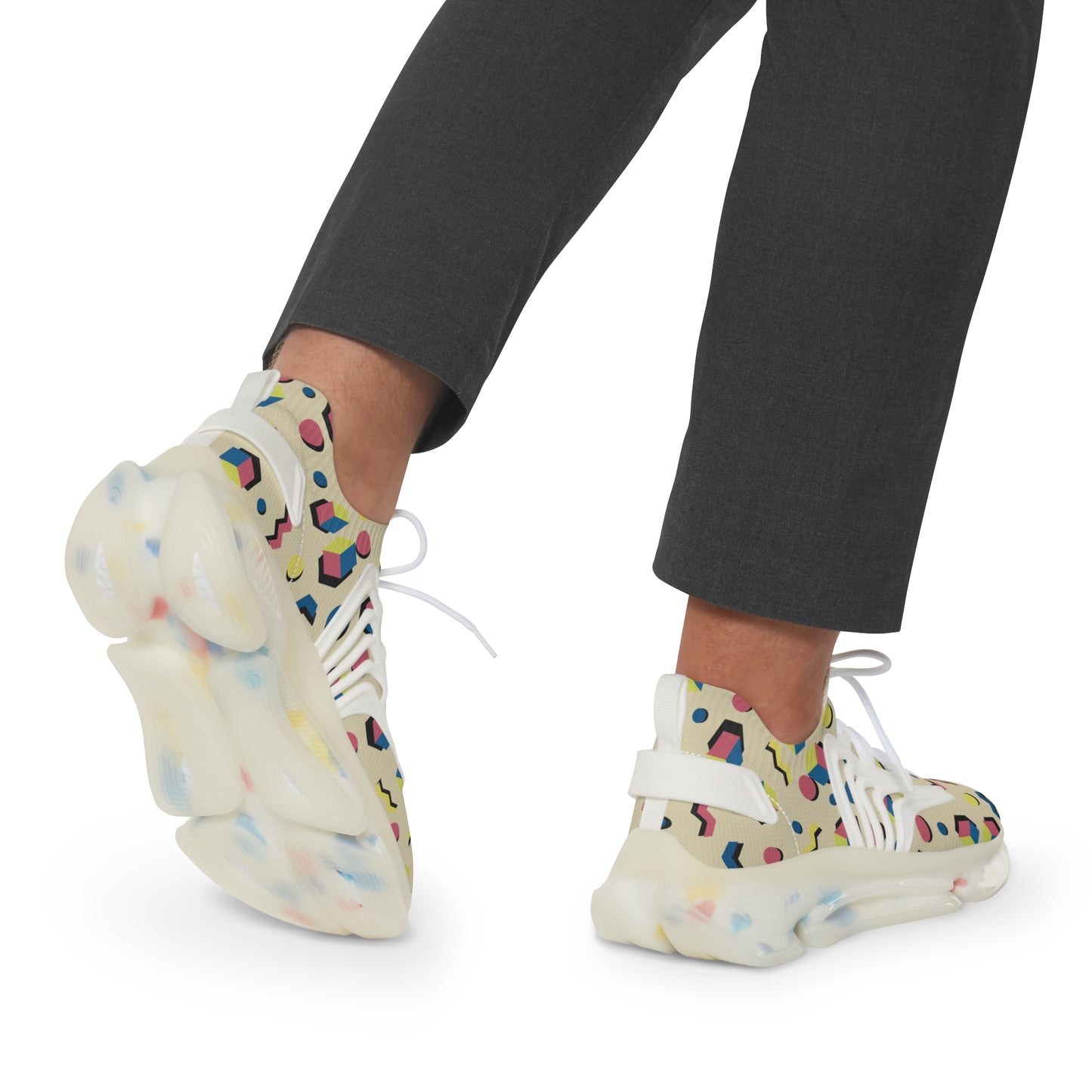Men's Retro Geometric Mesh Sneakers — 90s Memphis Pattern Athletic Shoes