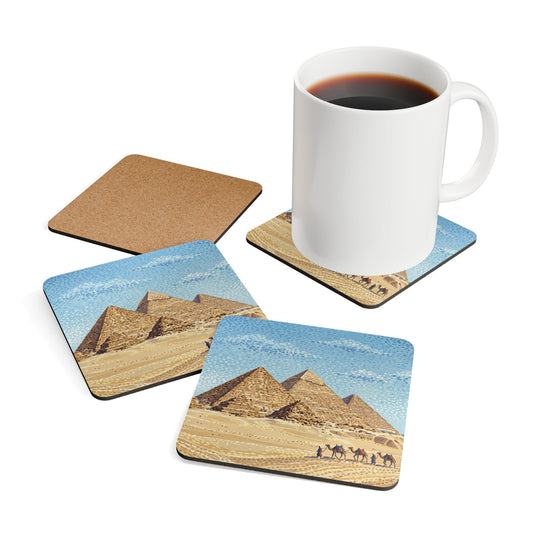 Egypt Pyramid Cork Coaster Set — Desert Camel Caravan Drink Coasters