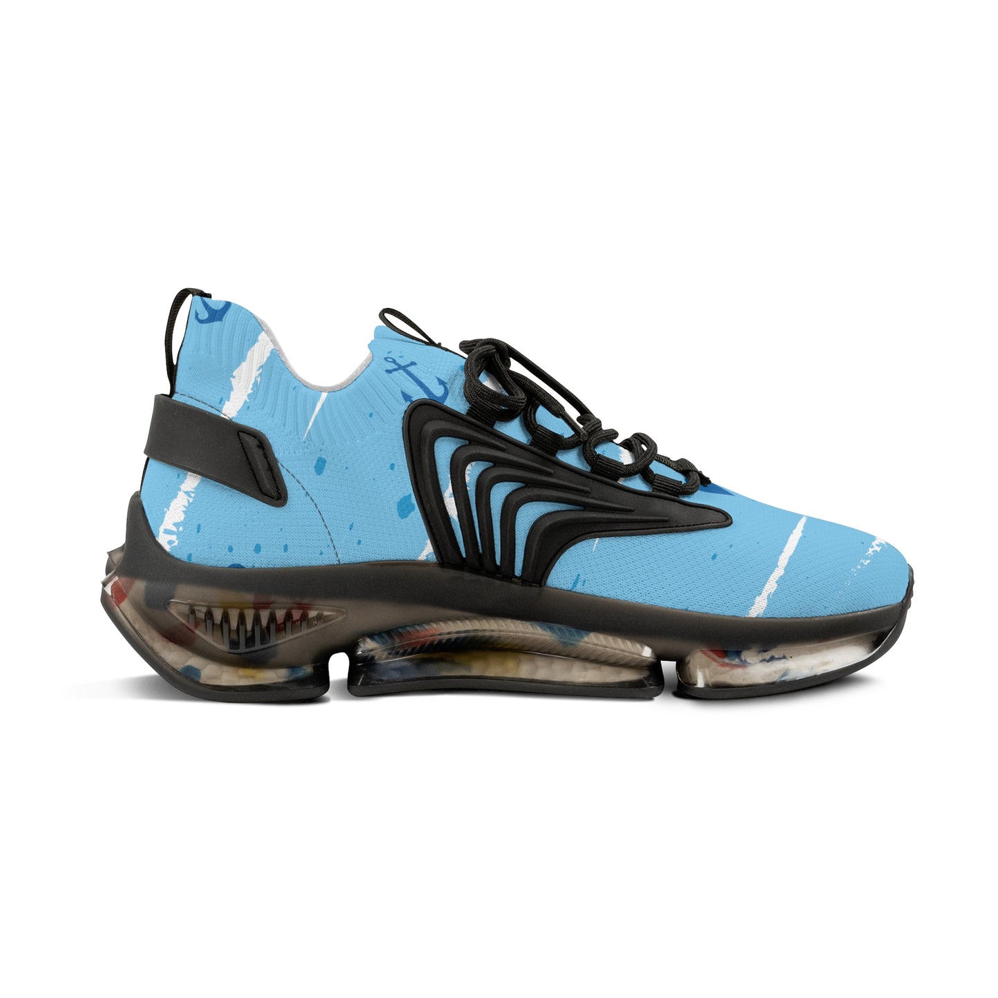 Men's Mesh Sneakers — Light Blue Nautical Anchor Athletic Shoes