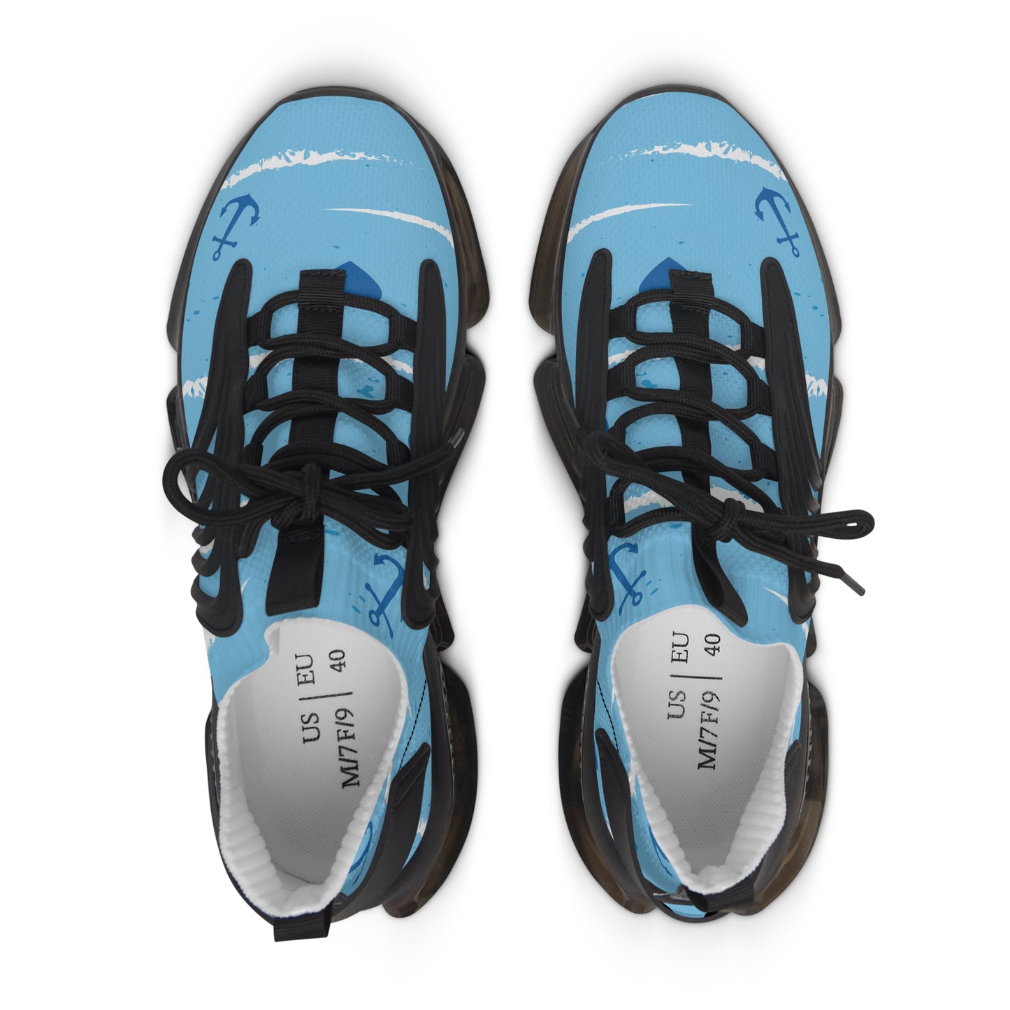 Women's Mesh Sneakers — Light Blue Nautical Anchor Athletic Shoes