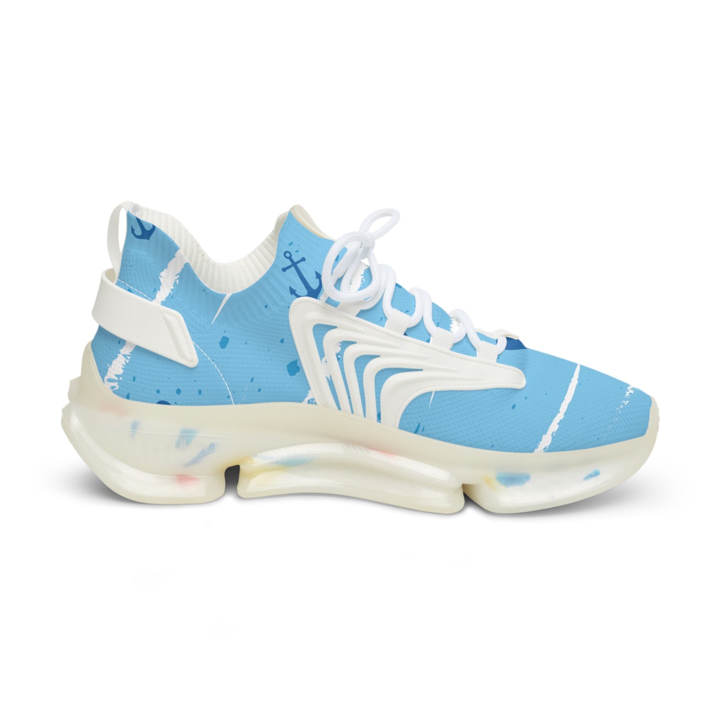 Men's Mesh Sneakers — Light Blue Nautical Anchor Athletic Shoes