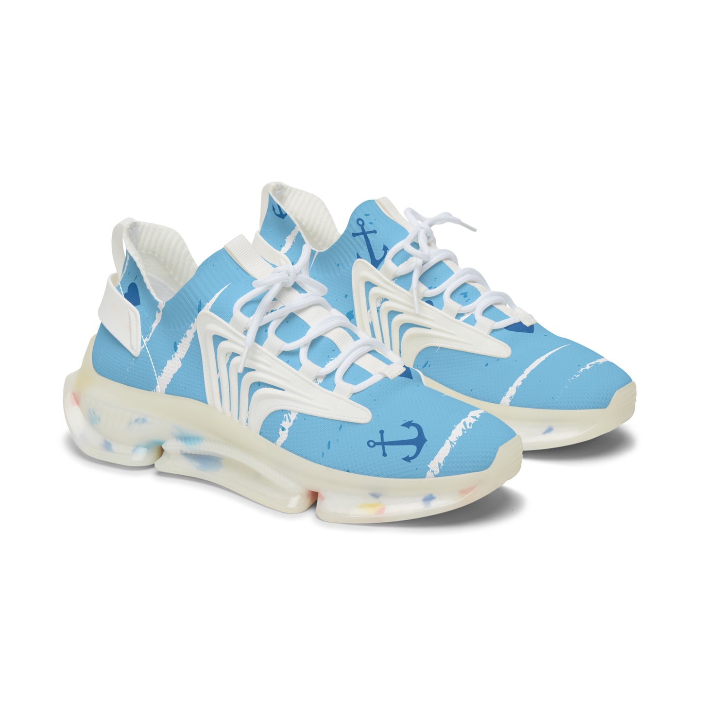 Women's Mesh Sneakers — Light Blue Nautical Anchor Athletic Shoes