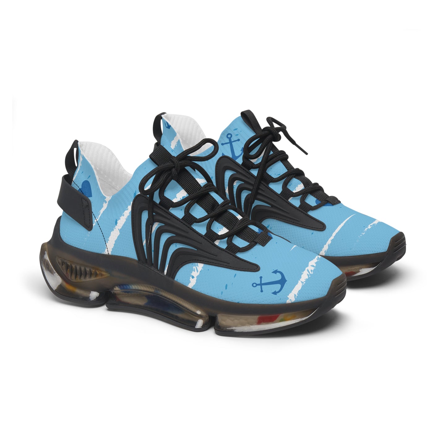 Women's Mesh Sneakers — Light Blue Nautical Anchor Athletic Shoes