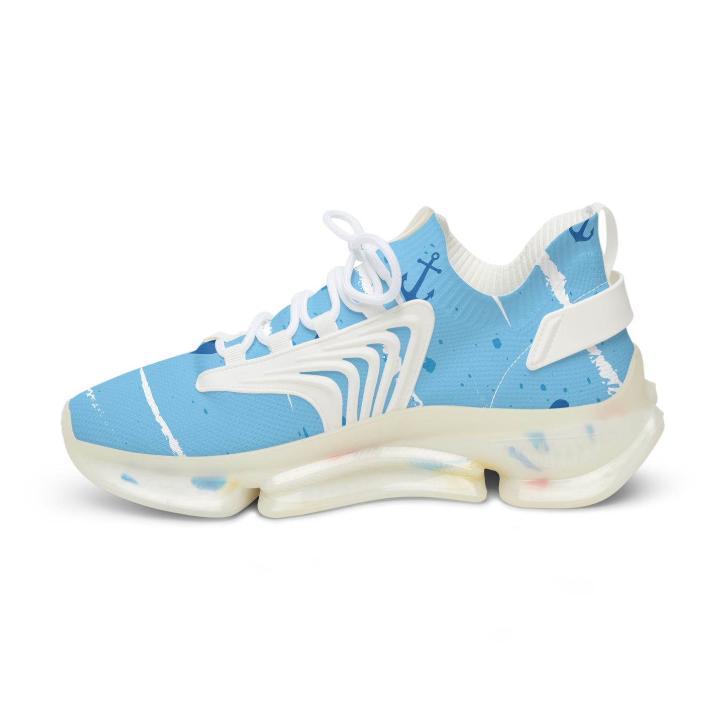 Men's Mesh Sneakers — Light Blue Nautical Anchor Athletic Shoes