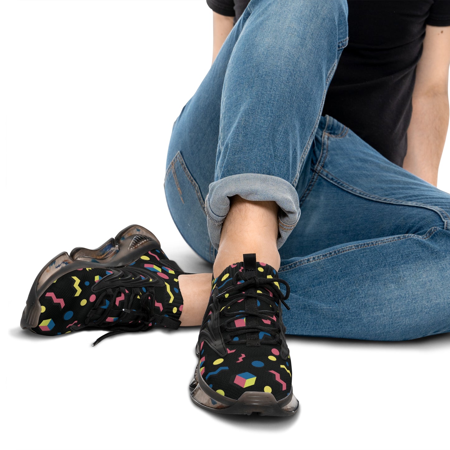 Men's Retro Geometric Mesh Sneakers — 90s Memphis Pattern Athletic Shoes
