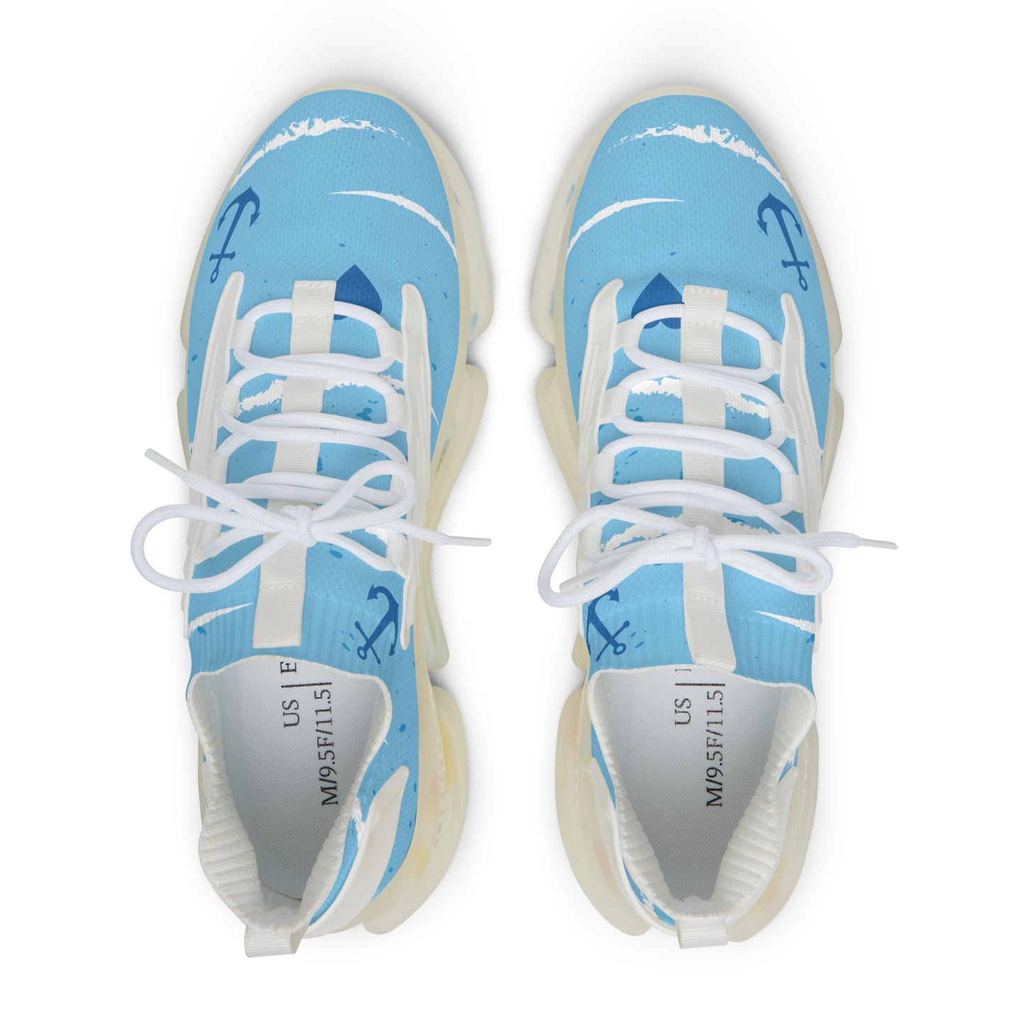 Men's Mesh Sneakers — Light Blue Nautical Anchor Athletic Shoes