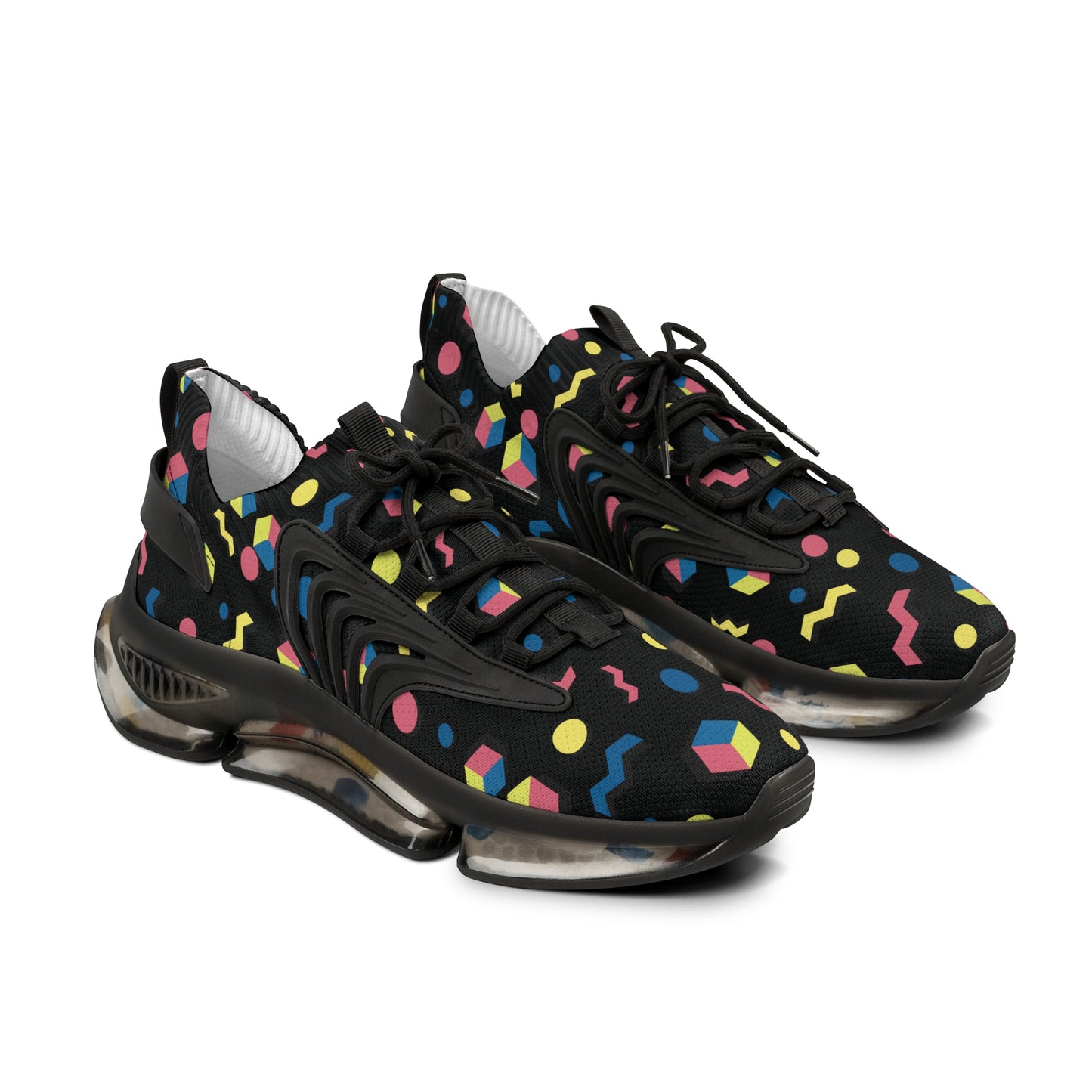 Men's Retro Geometric Mesh Sneakers — 90s Memphis Pattern Athletic Shoes