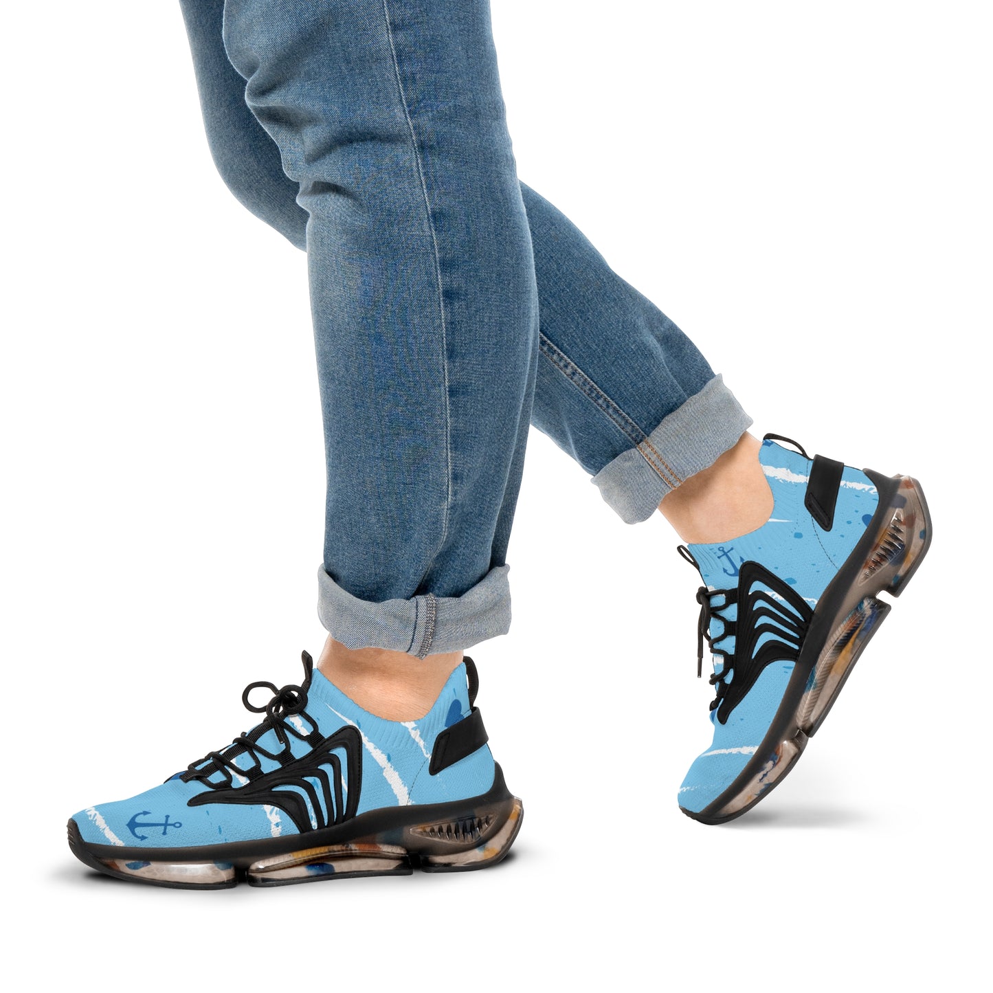 Men's Mesh Sneakers — Light Blue Nautical Anchor Athletic Shoes
