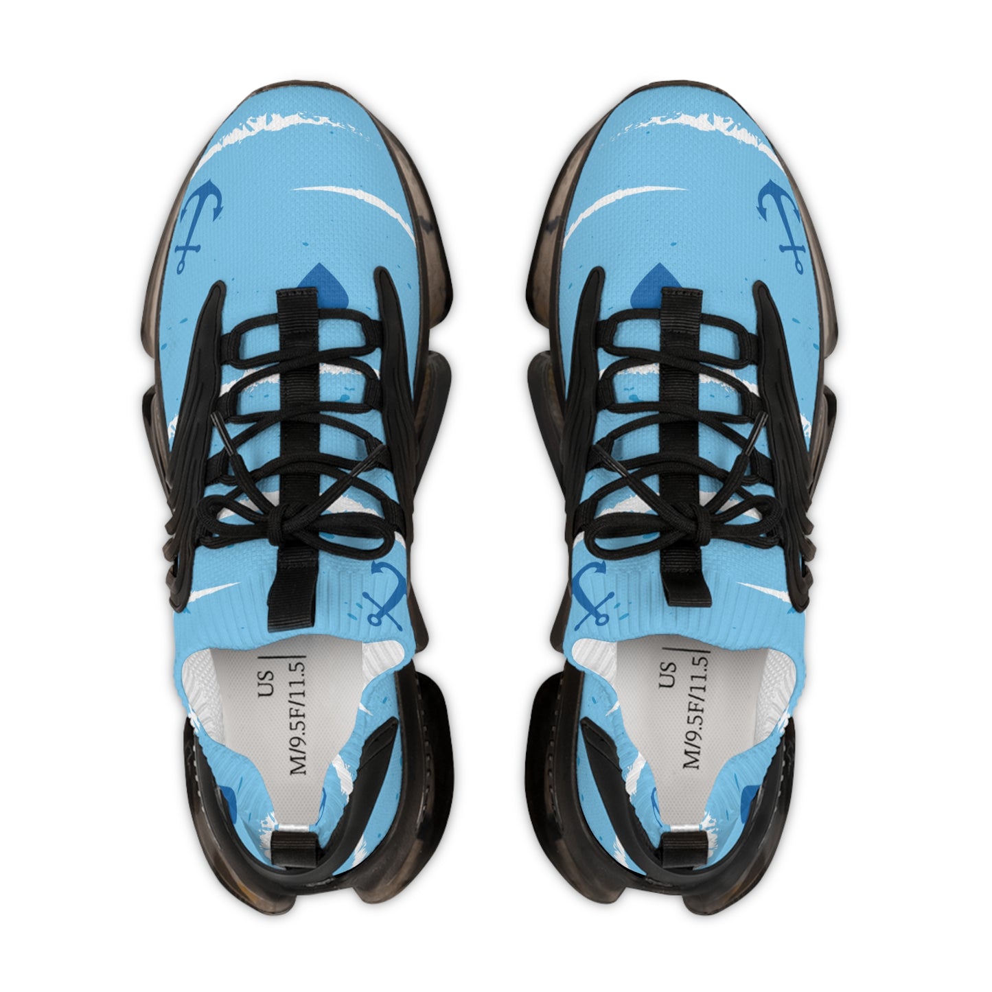 Men's Mesh Sneakers — Light Blue Nautical Anchor Athletic Shoes