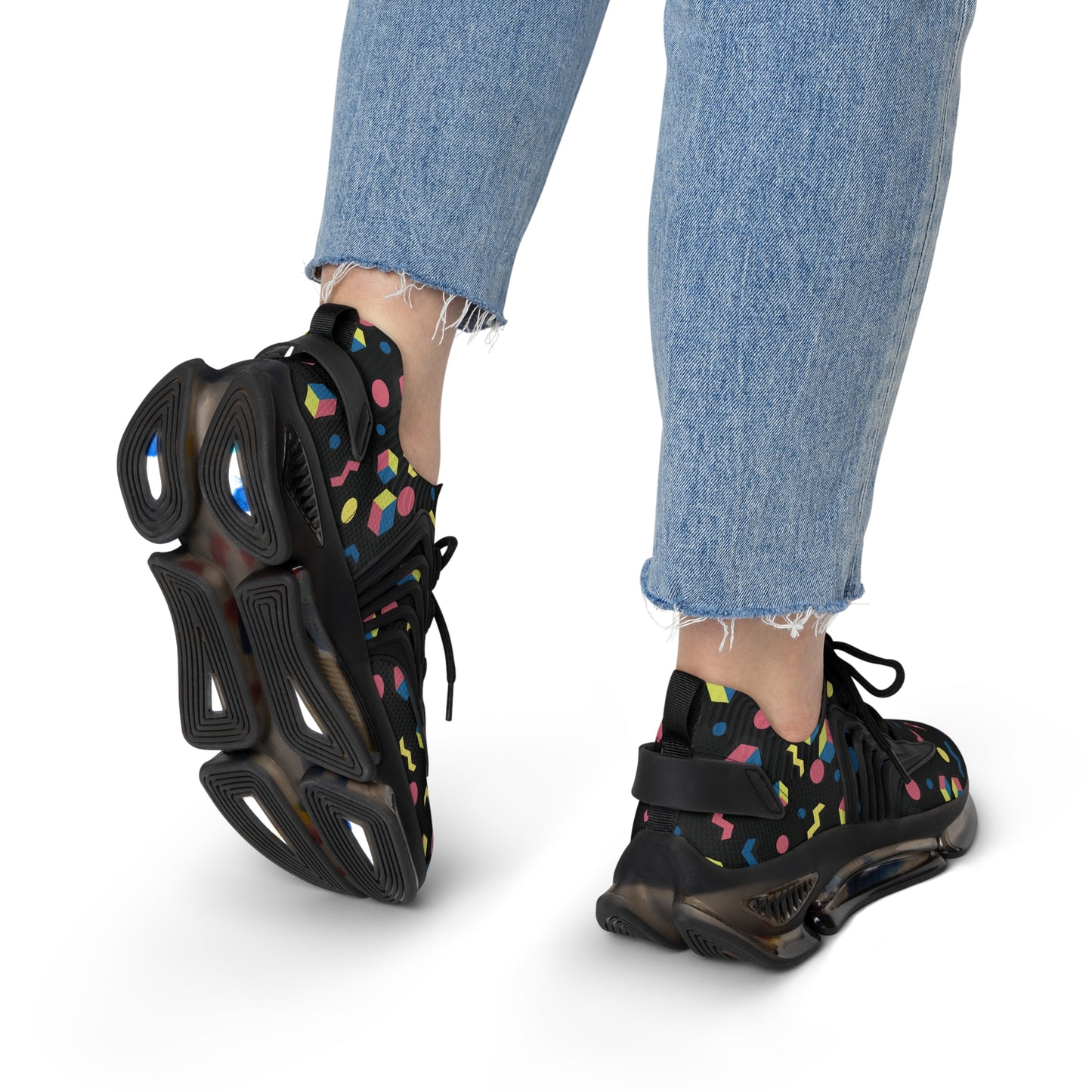 Women's Retro Geometric Mesh Sneakers — 90s Memphis Pattern Athletic Shoes
