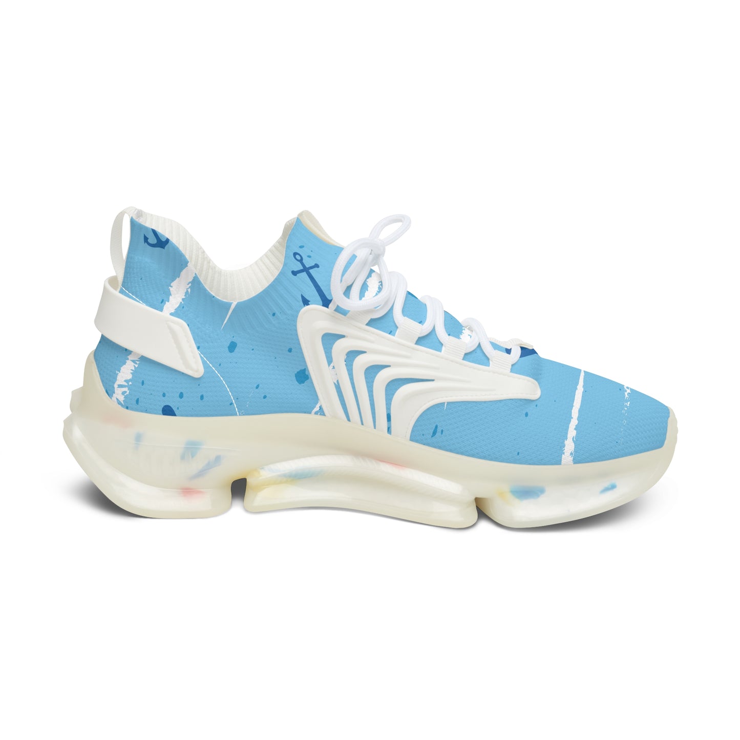 Women's Mesh Sneakers — Light Blue Nautical Anchor Athletic Shoes