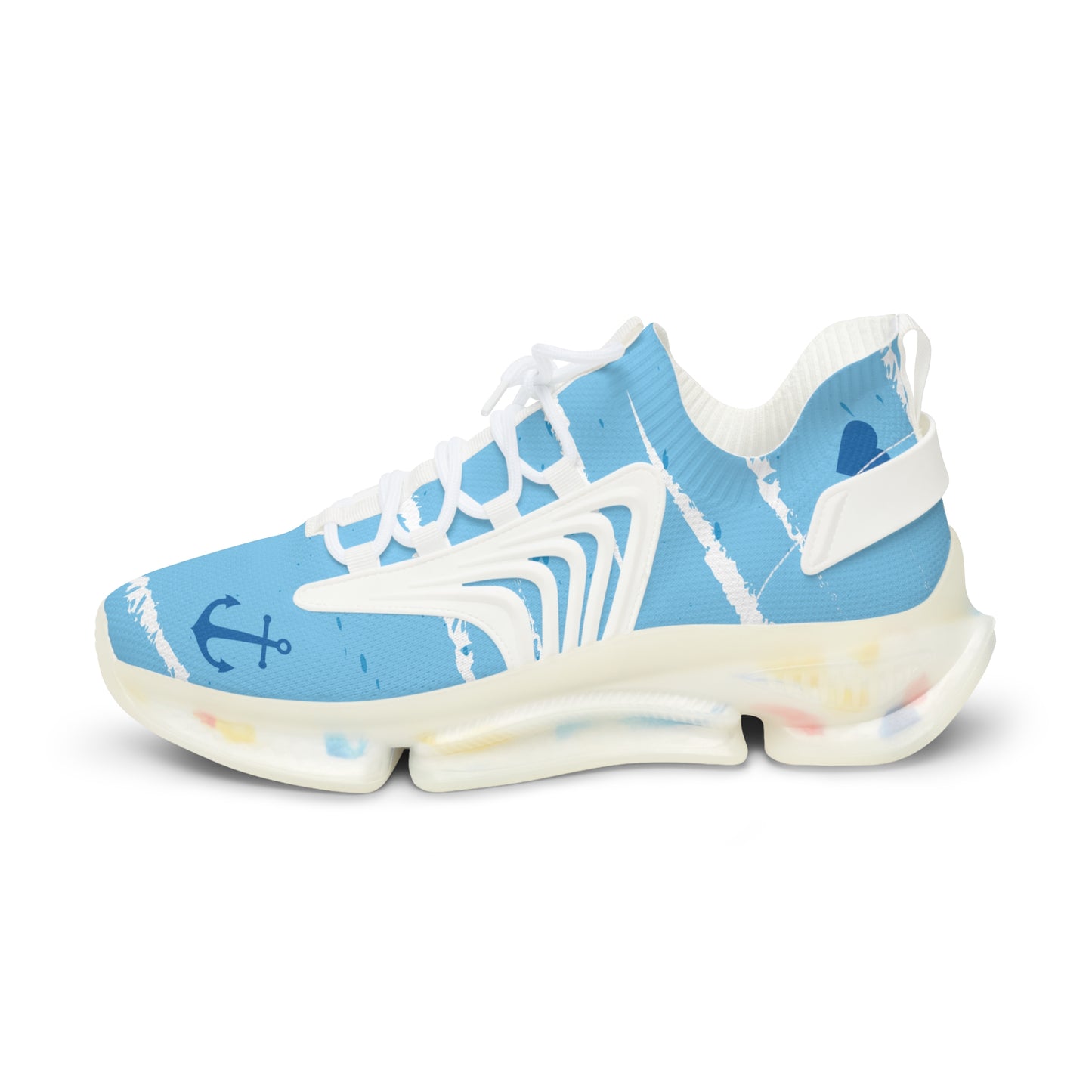 Men's Mesh Sneakers — Light Blue Nautical Anchor Athletic Shoes