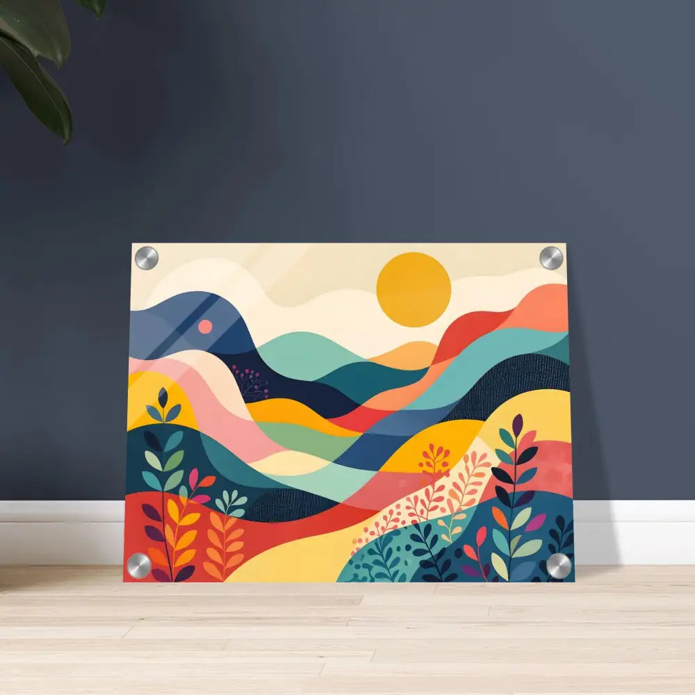 Colorful abstract landscape art acrylic print featured in PixiOnyx Dreamscape Luxe product