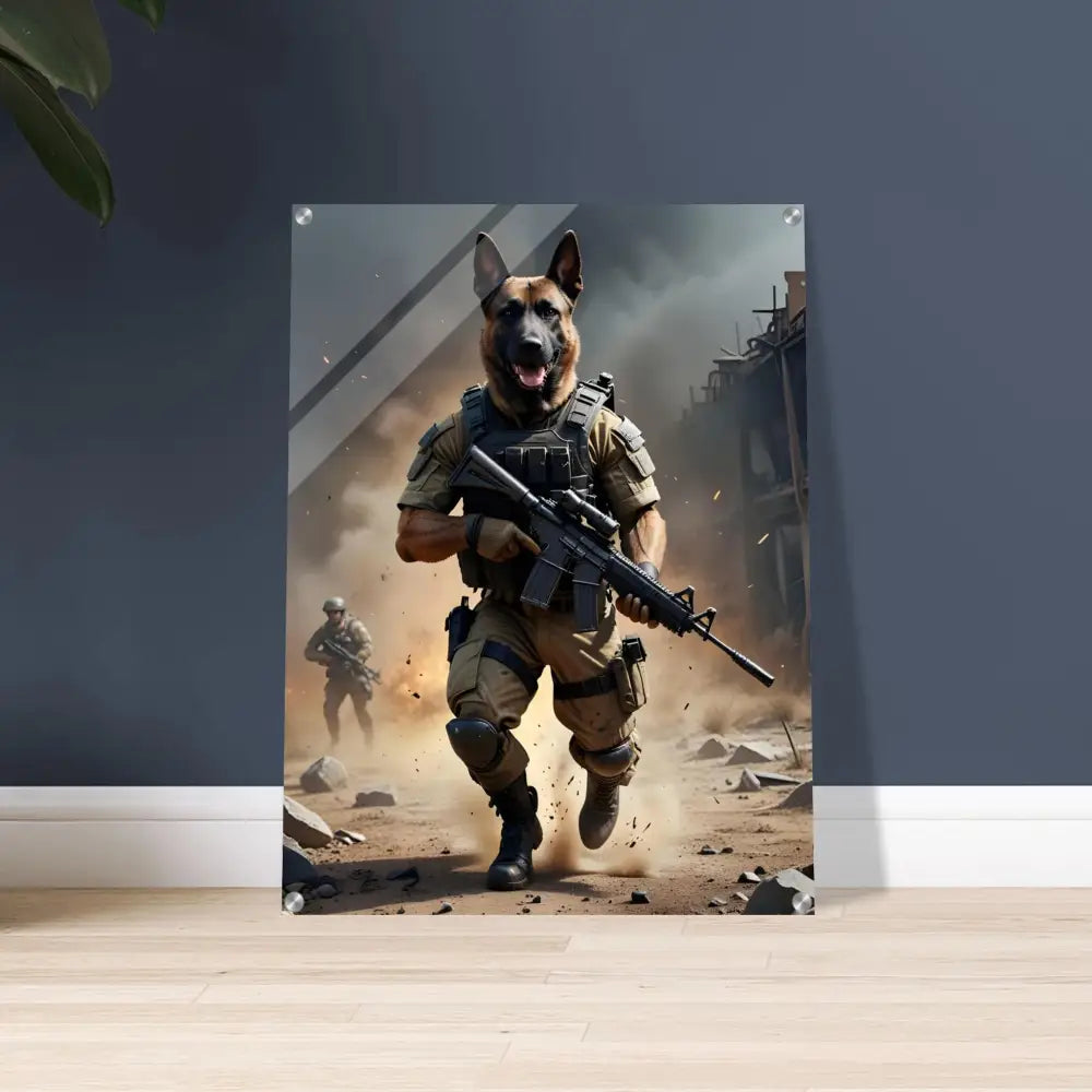 Framed military dog art Acrylic Print Battlehound Vanguard PixiOnyx Crystal Precision