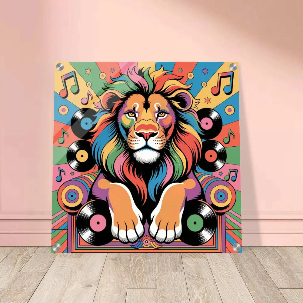 Acrylic Print Groove King PixiOnyx Gloss Groove with vibrant pop art lion and musical theme