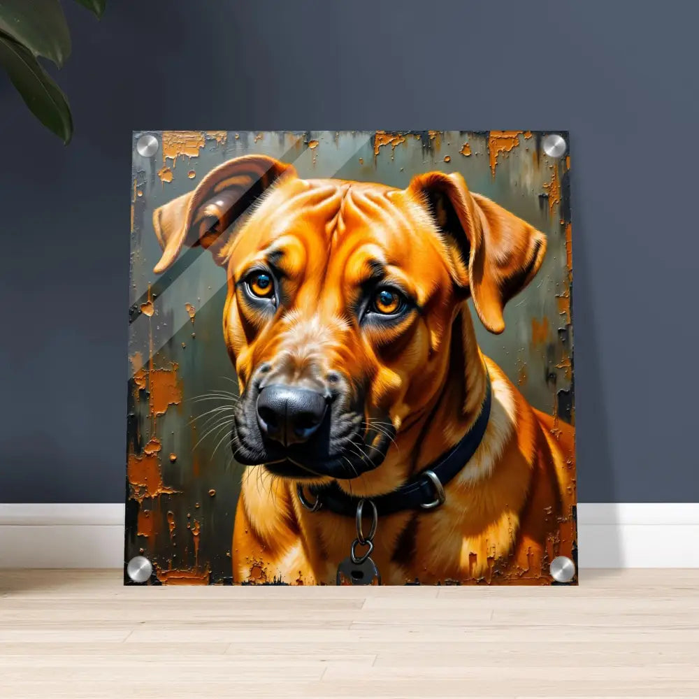 Acrylic print of a Rhodesian Ridgeback dog showcasing a glass-like acrylic print adds depth and devotion