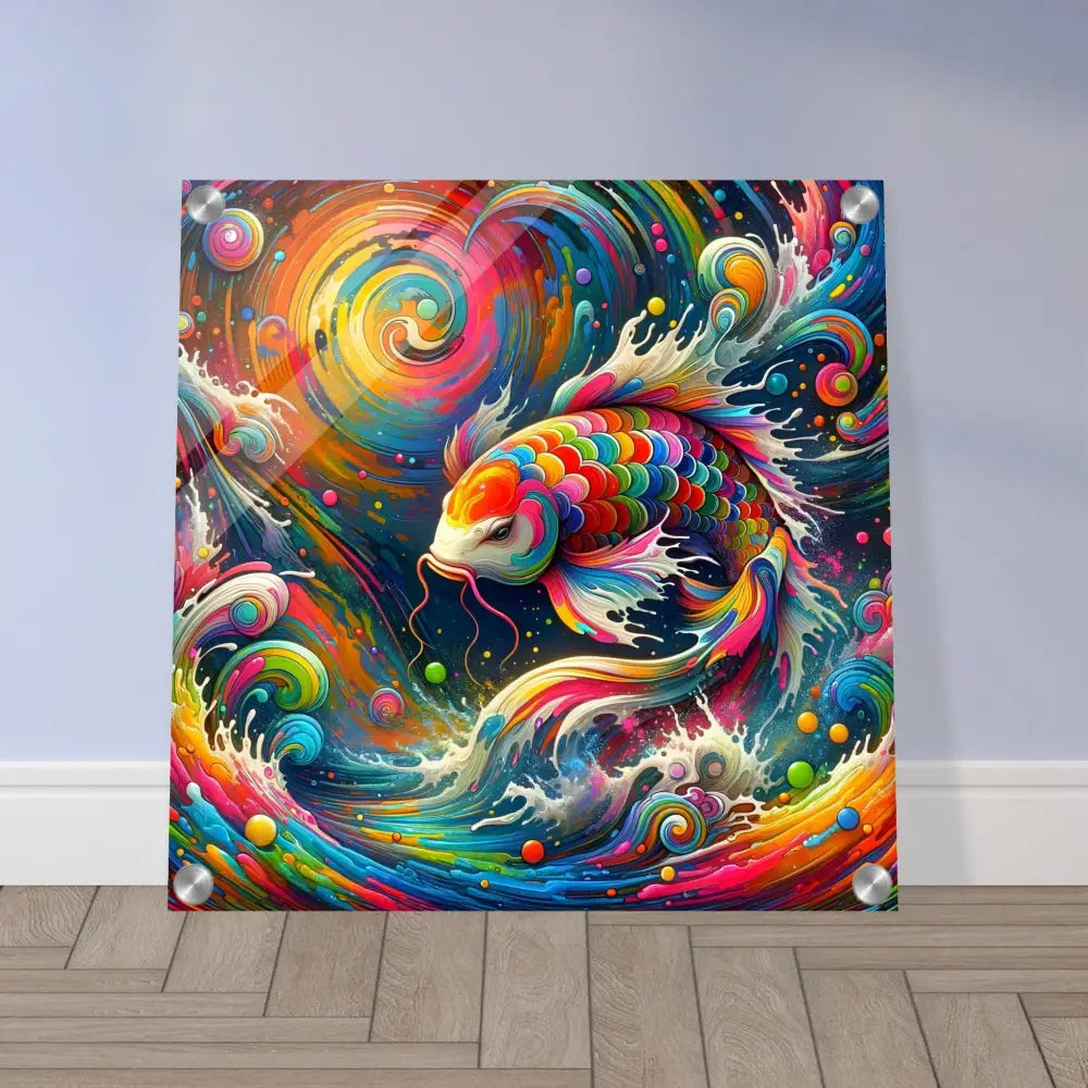 Colorful koi fish art on acrylic print Rainbow Koi by PixiOnyx Crystal Swirl