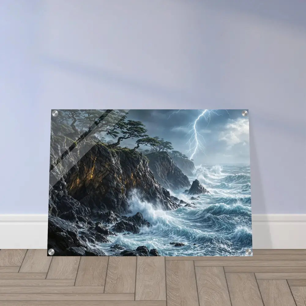 Acrylic print of stormy ocean landscape showcasing PixiOnyx crystal depth and vibrant colors
