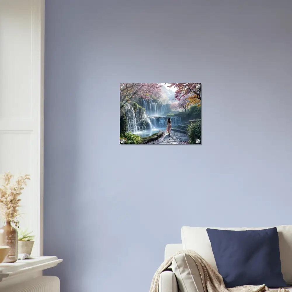 Acrylic print of a waterfall scene wall art from The Waterfall Orchard by PixiOnyx