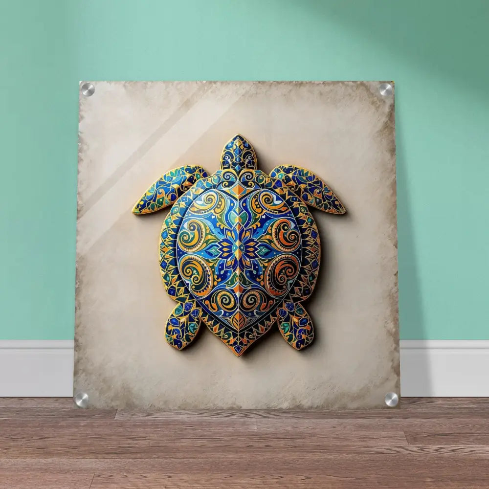 Ornate turtle wall art acrylic print featuring intricate shell patterns for home decor