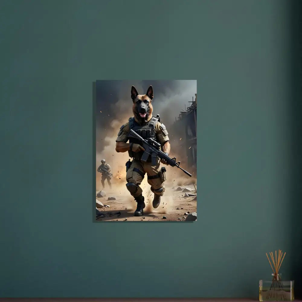 Dog soldier art print on aluminum titled Battlehound Vanguard by PixiOnyx Tactical Alloy