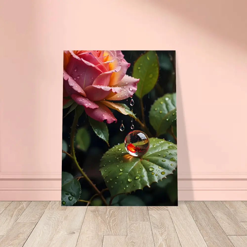 Rose and water droplet art print on Aluminum Print – Blush Reverie by PixiOnyx Botanical Daydream