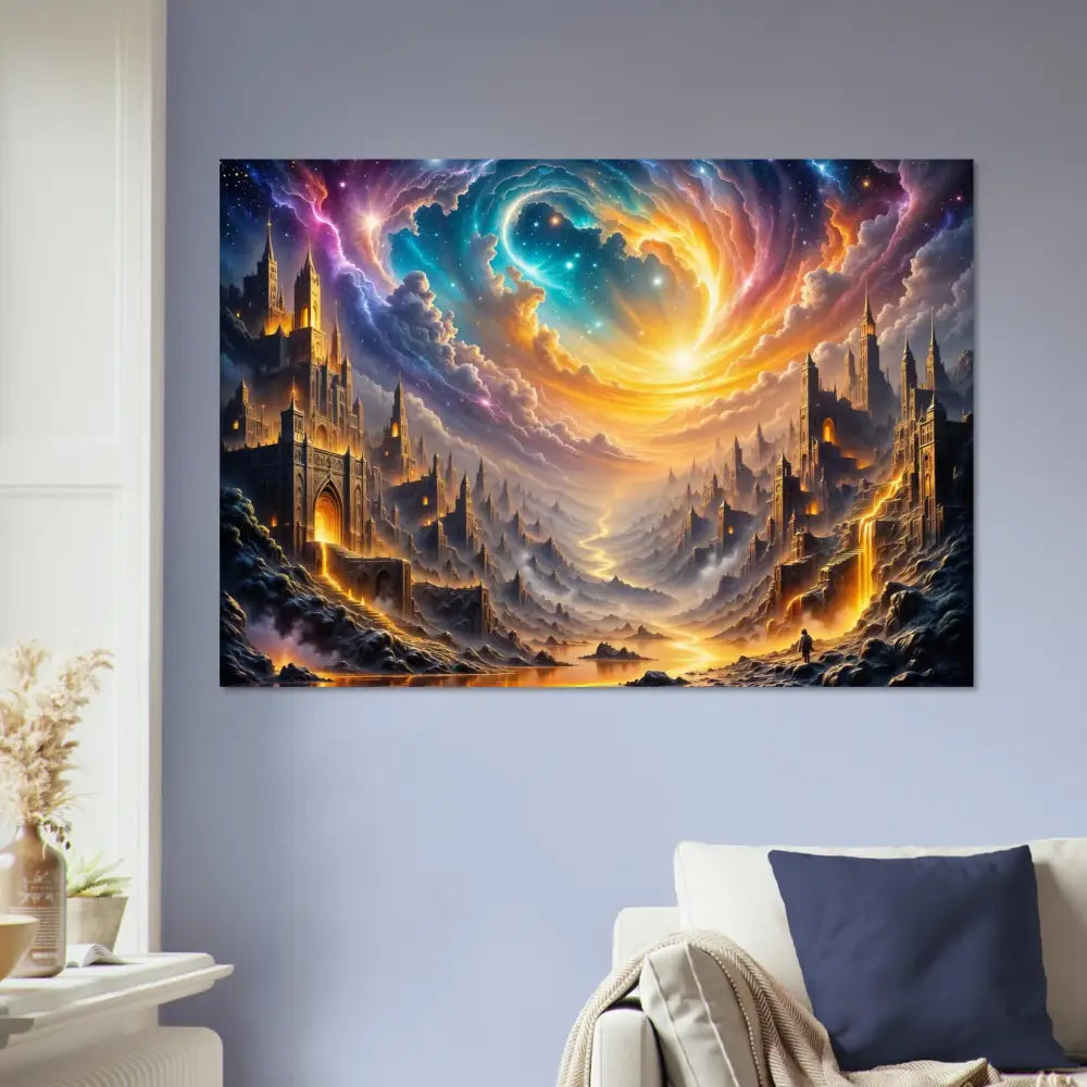 Aluminum Print Eclipsed Citadel Glow PixiOnyx Luminous Realm fantastical landscape painting