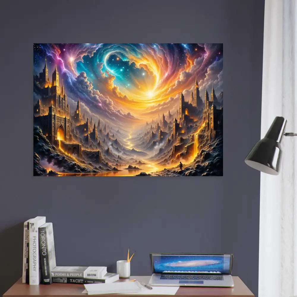 Aluminum Print of Eclipsed Citadel Glow in PixiOnyx Luminous Realm fantasy landscape