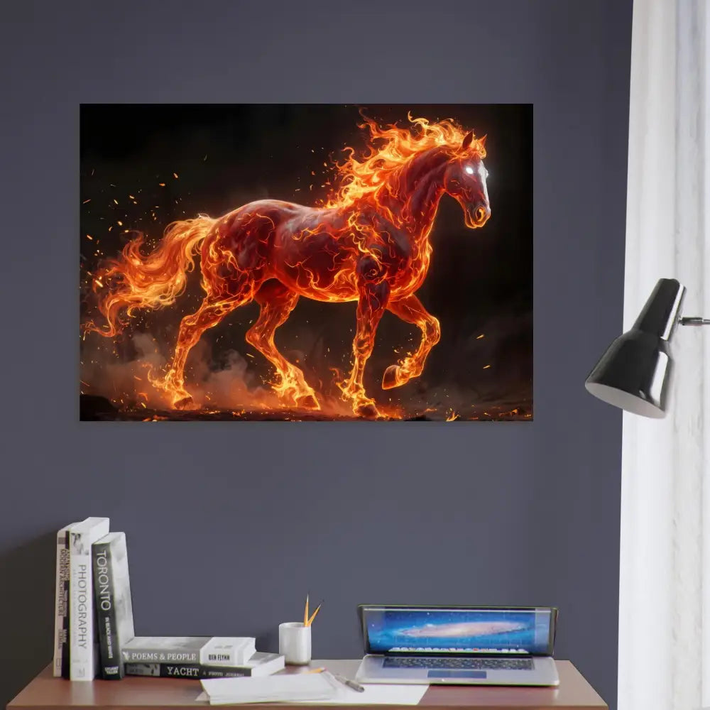Vibrant Aluminum Print of Inferno Stallion Roars artwork from PixiOnyx Luminous Fury