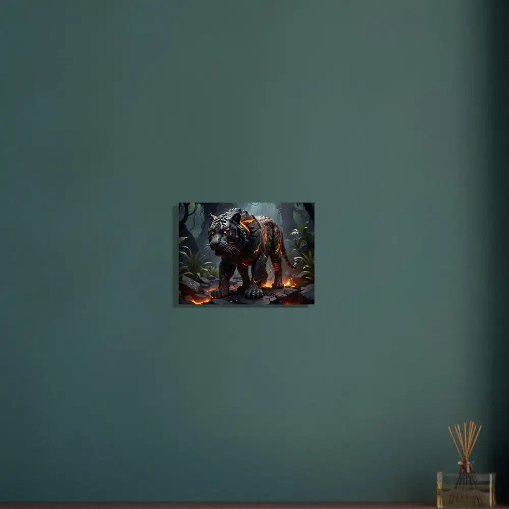 Fiery tiger wall art aluminum print named Molten Majesty by PixiOnyx Metallic Guardian