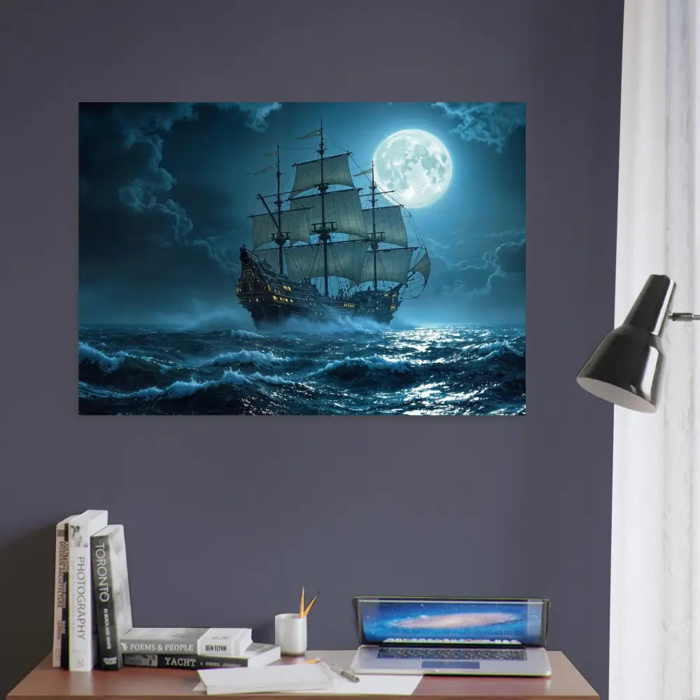 Moonlit galleon art print on Aluminum Print – Moonlit Majesty PixiOnyx Glimmersteel Edition